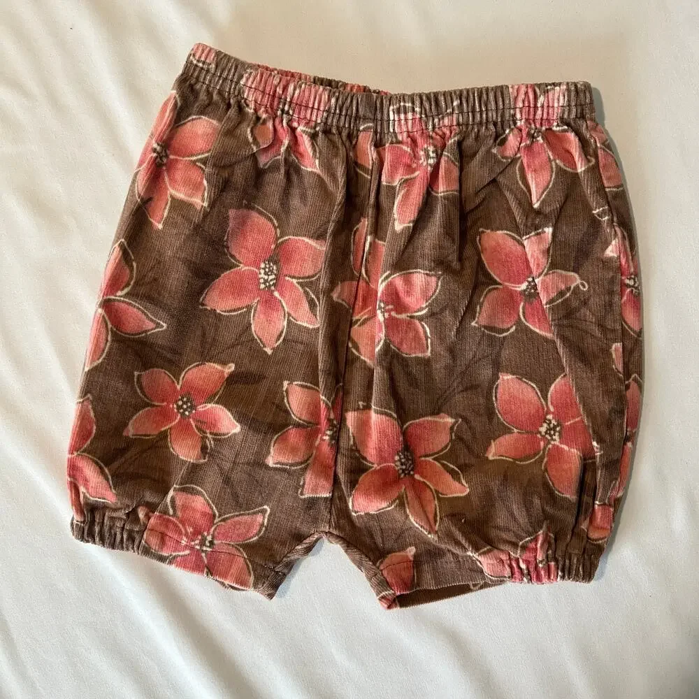 Vintage 2004 Y2K Mini Basix Tropical Flower Corduroy Bubble Shorts Sz 18 mo
